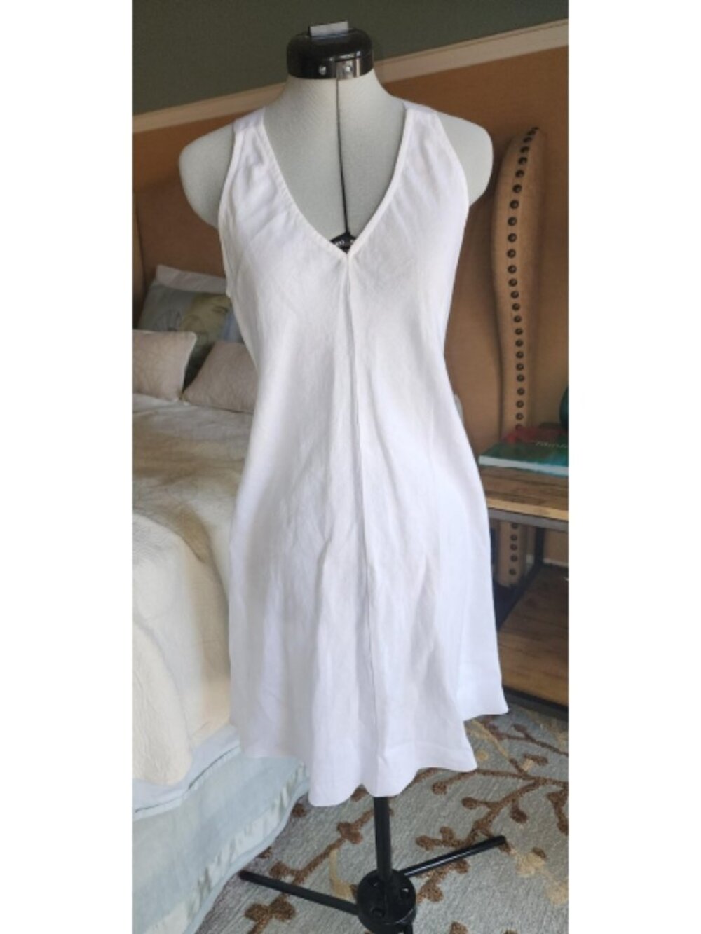 Eileen Fisher V Neck K/L Bias Dress SIze PP/PTP NWT Organic Linen
